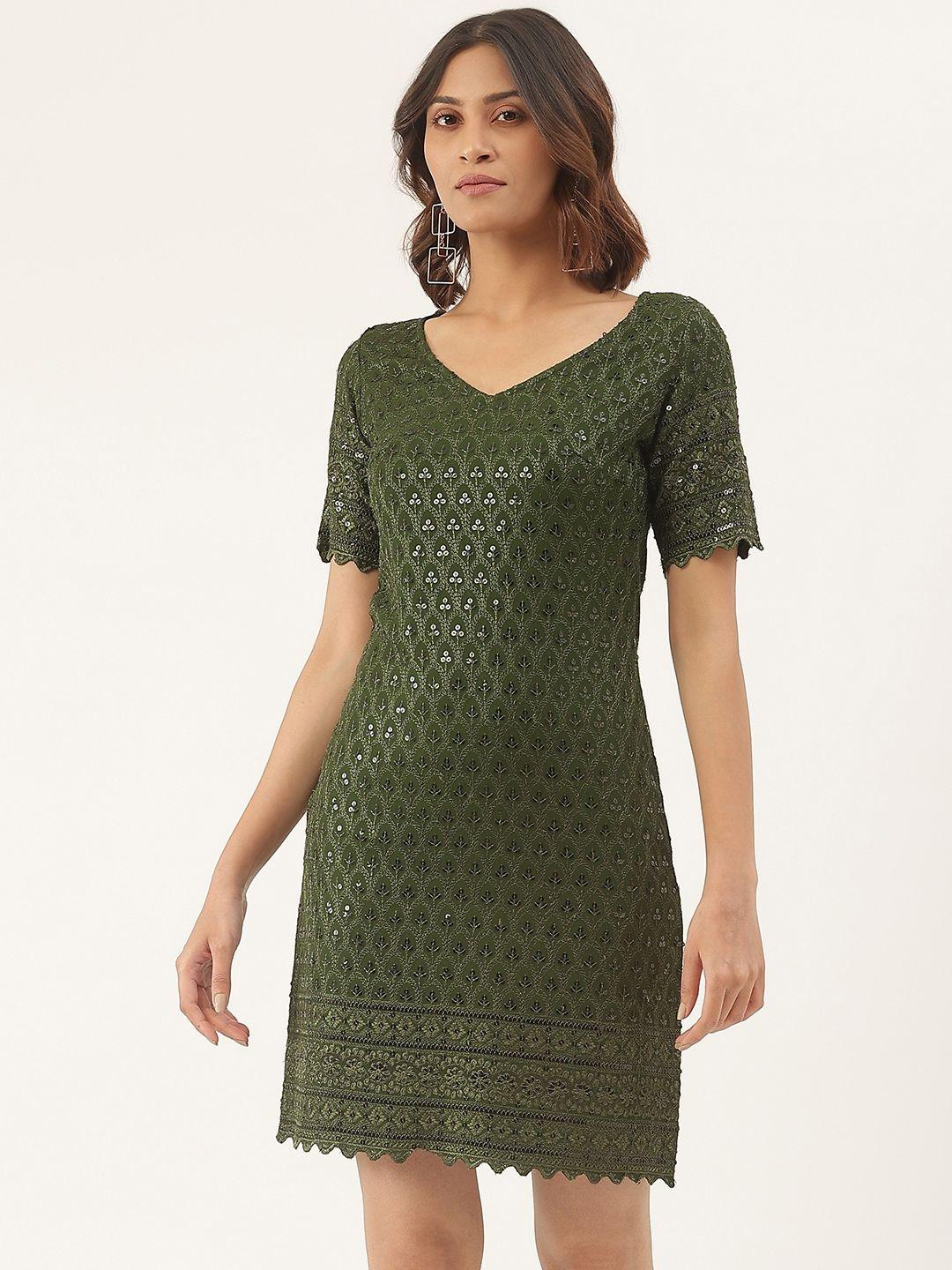 brinns olive green embellished a-line dress