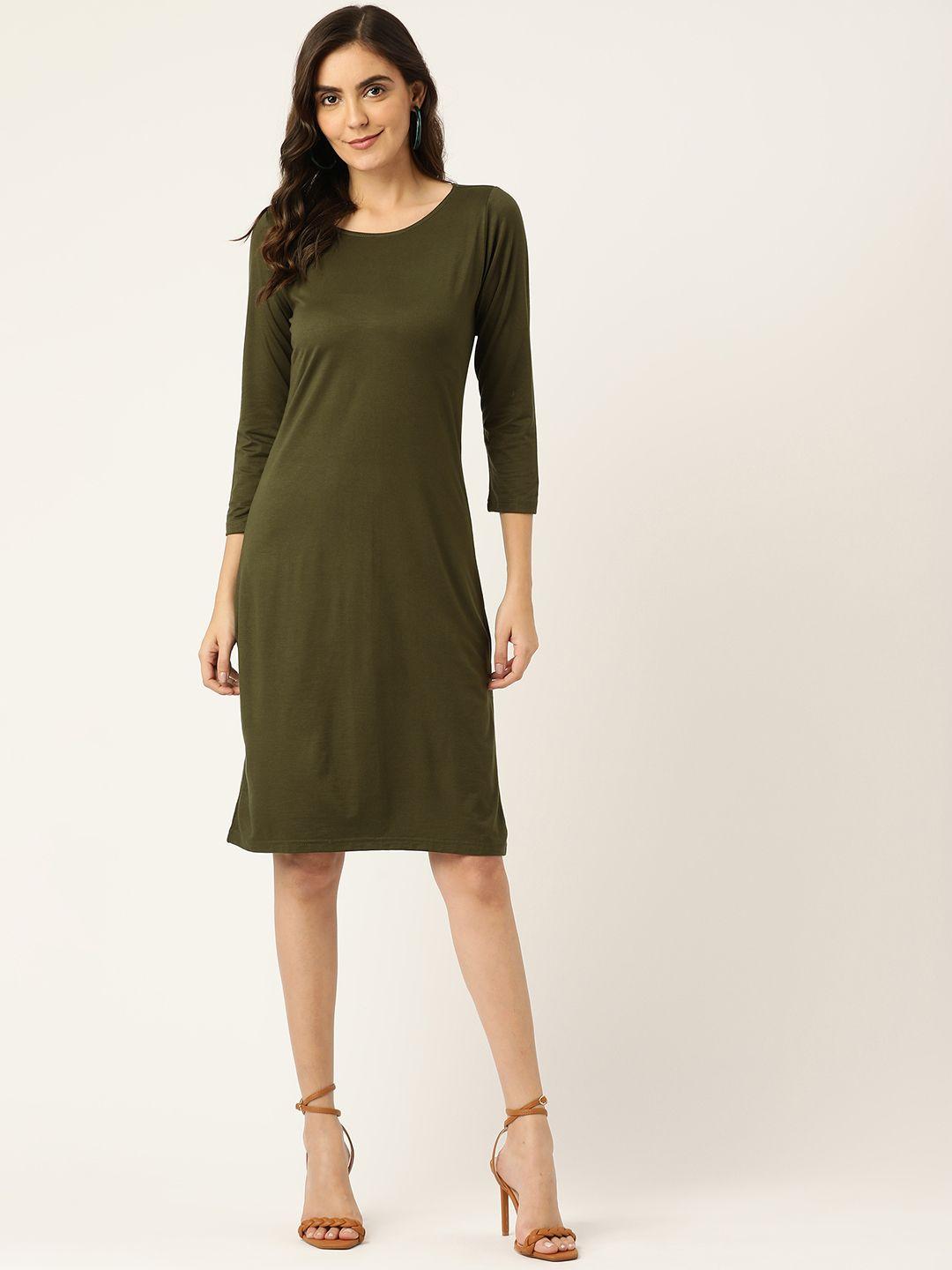 brinns olive green solid a-line dress