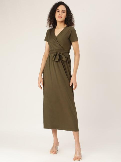 brinns olive midi wrap dress