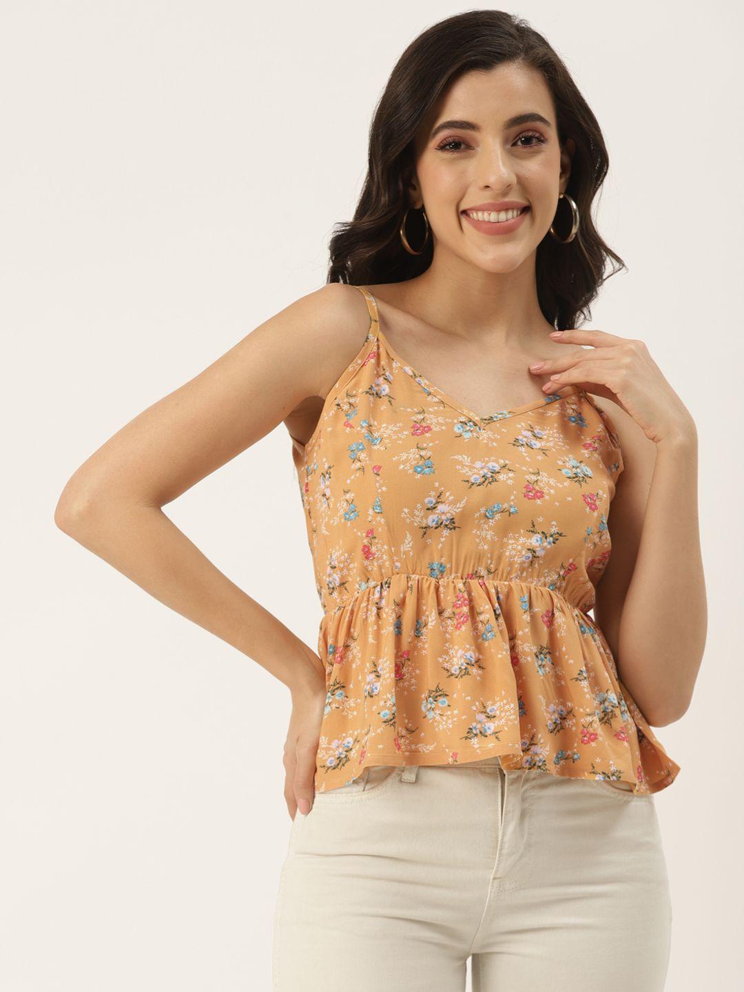 brinns peach-coloured & white floral print crop top