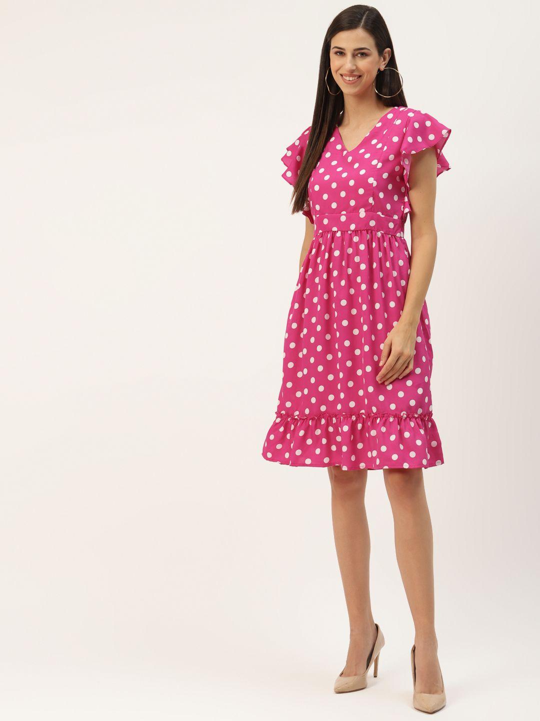 brinns pink & white printed a-line dress