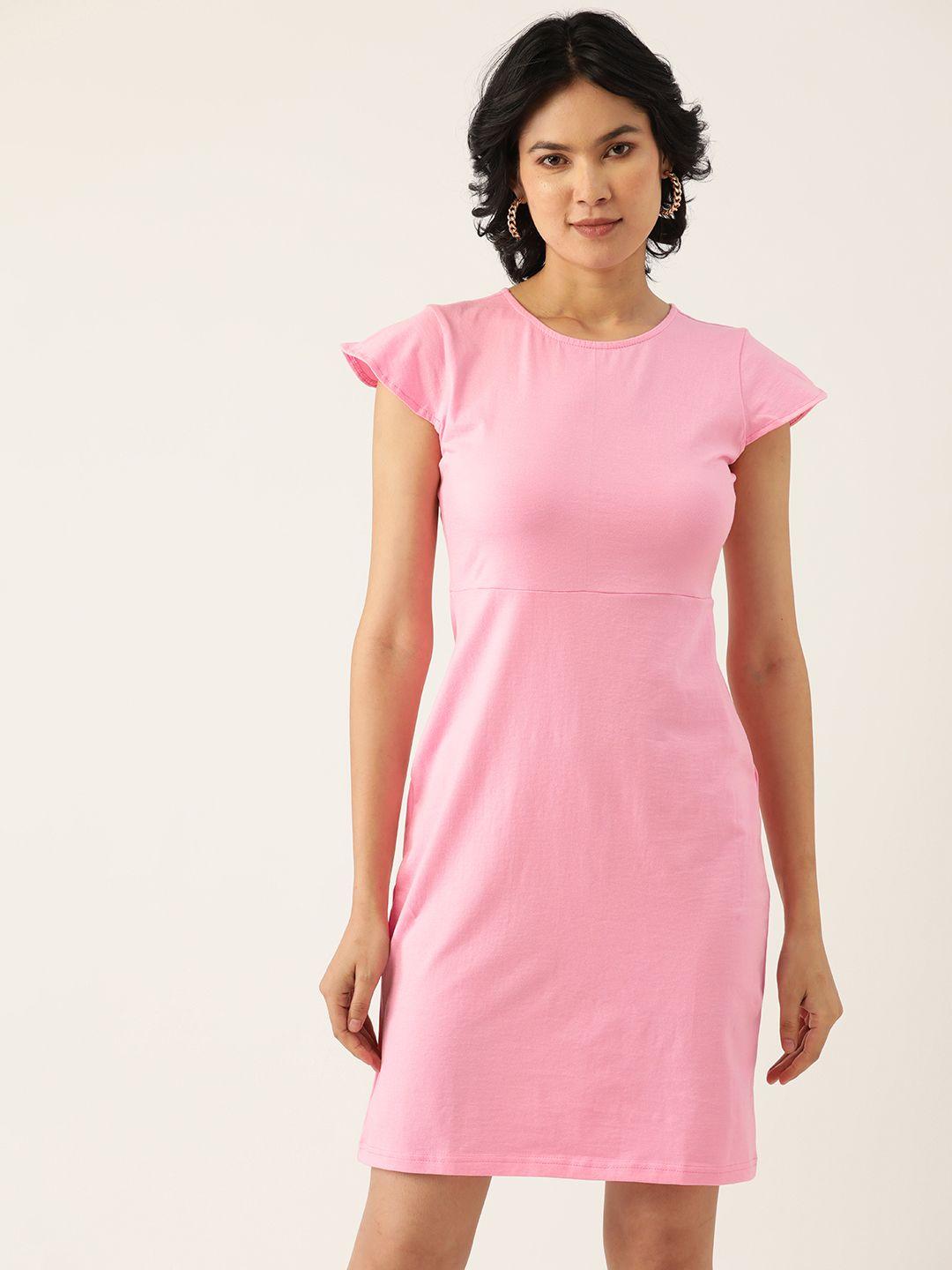 brinns pink cotton sheath midi dress