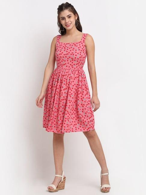 brinns pink floral print midi skater dress