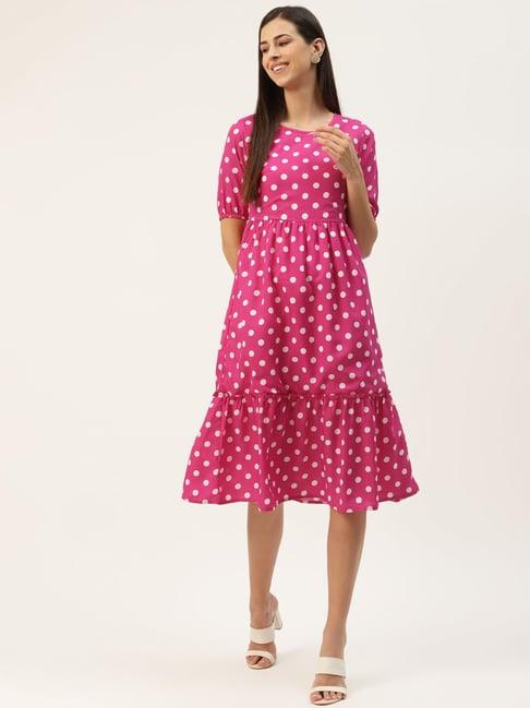 brinns pink printed midi a line dress