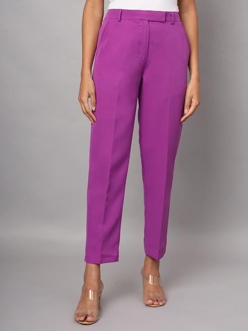 brinns purple regular fit mid rise trousers