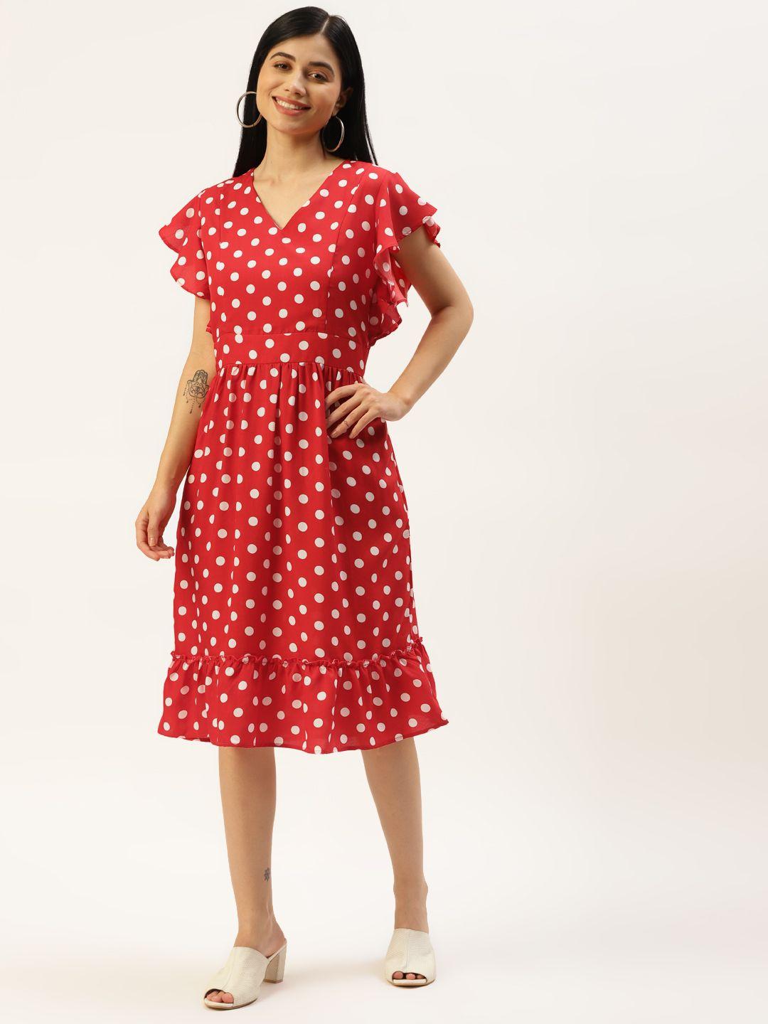 brinns red & white a-line midi dress