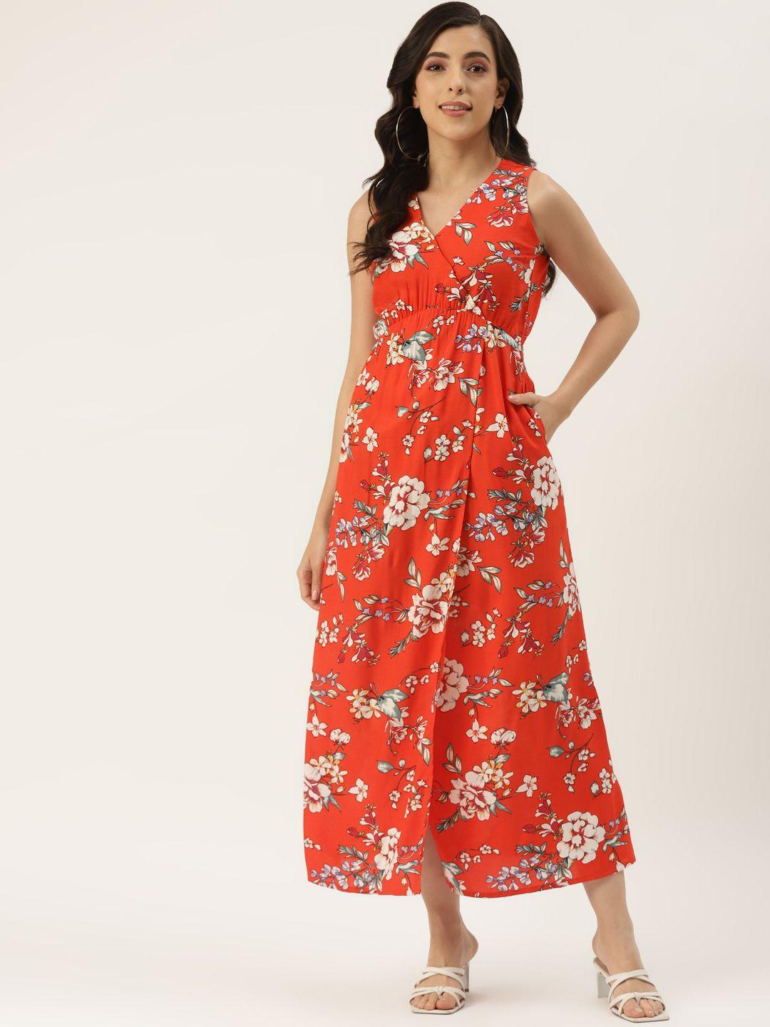 brinns red & white floral maxi dress