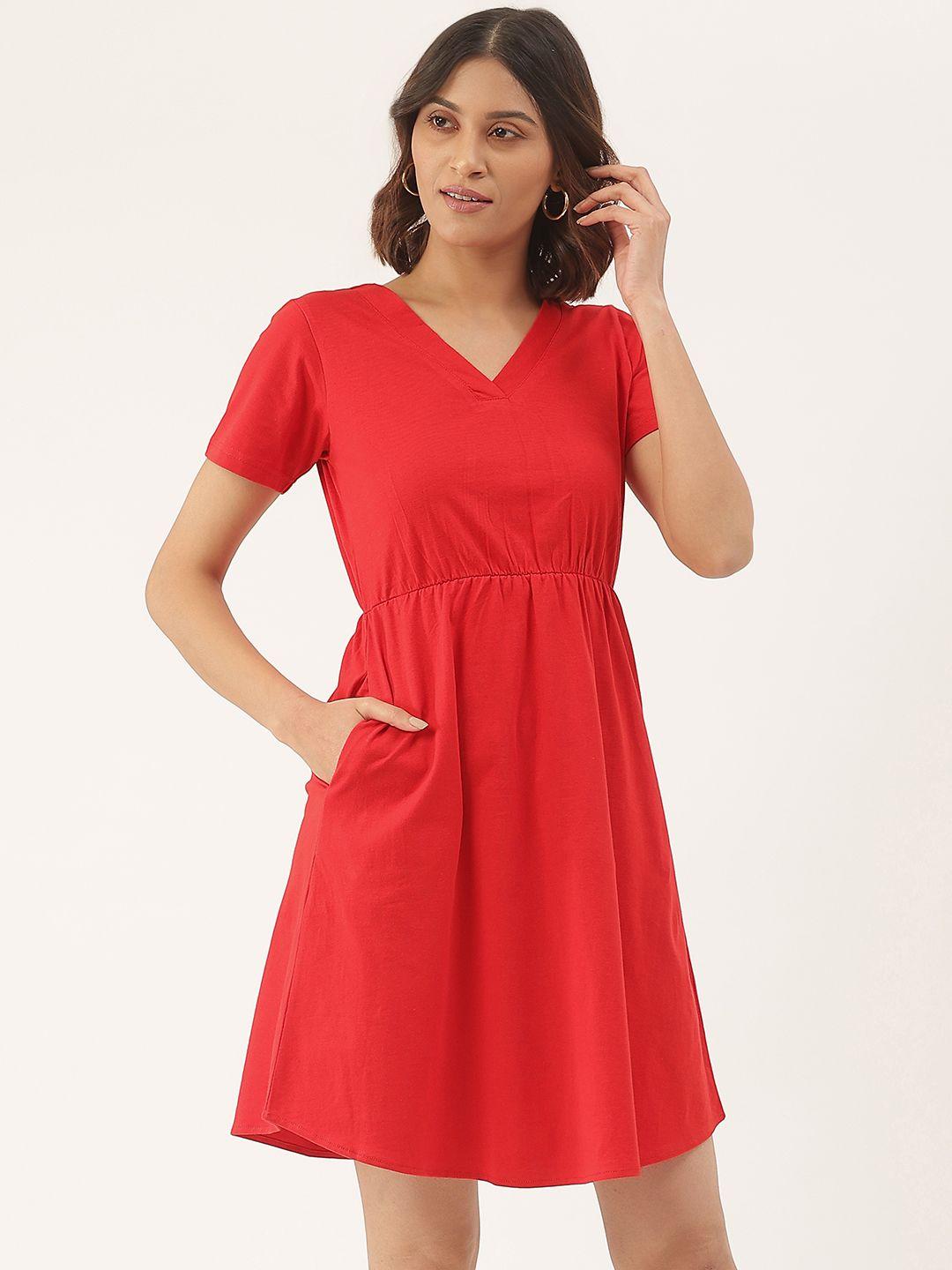 brinns red a-line cotton dress