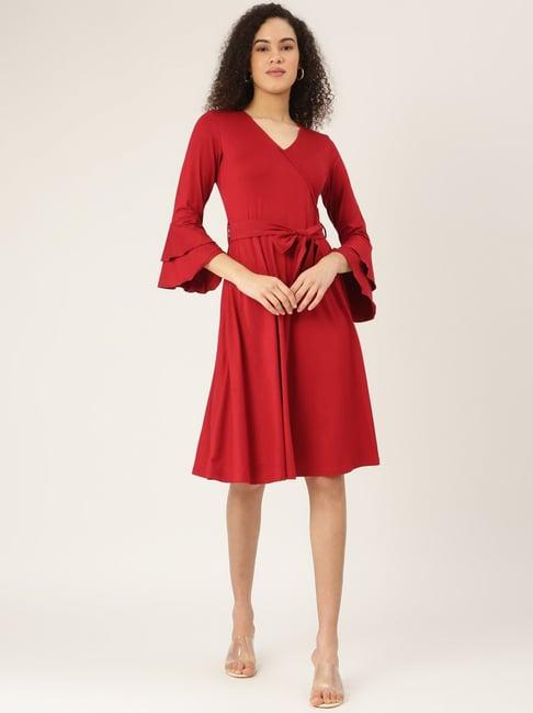 brinns red midi wrap dress