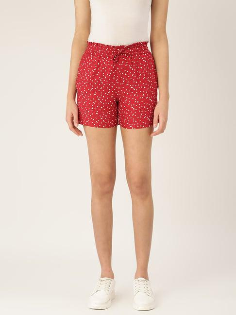 brinns red printed mid rise shorts