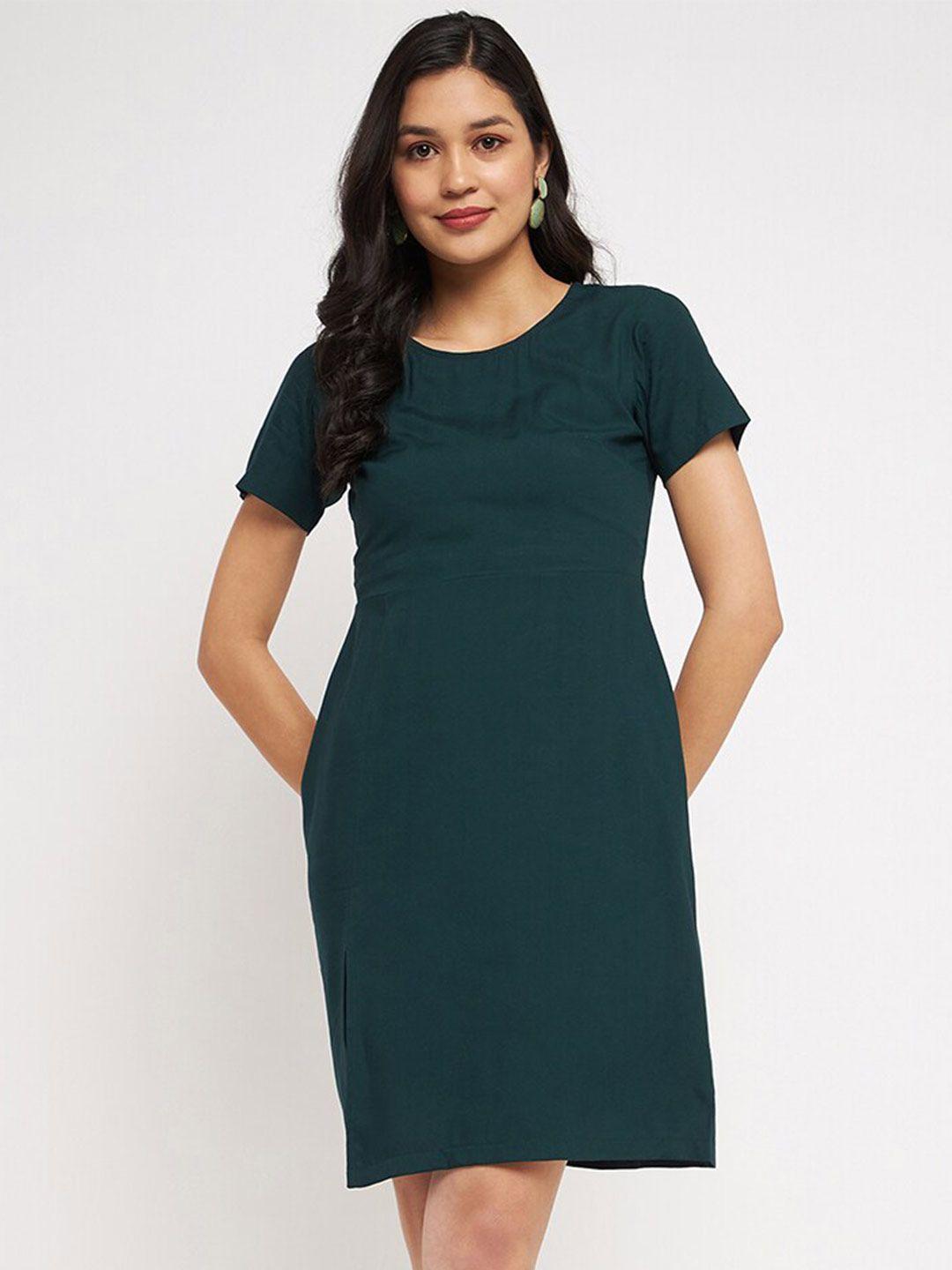 brinns round neck pocket sheath dress