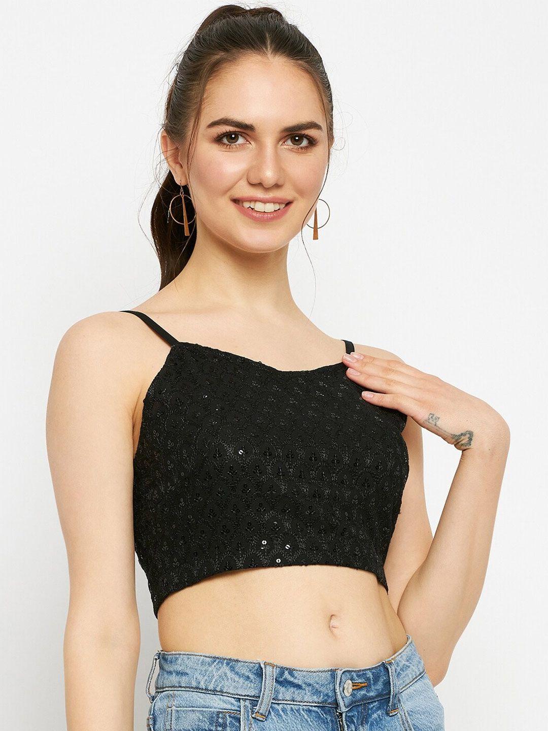 brinns sequined embellished shoulder straps fitted crop top