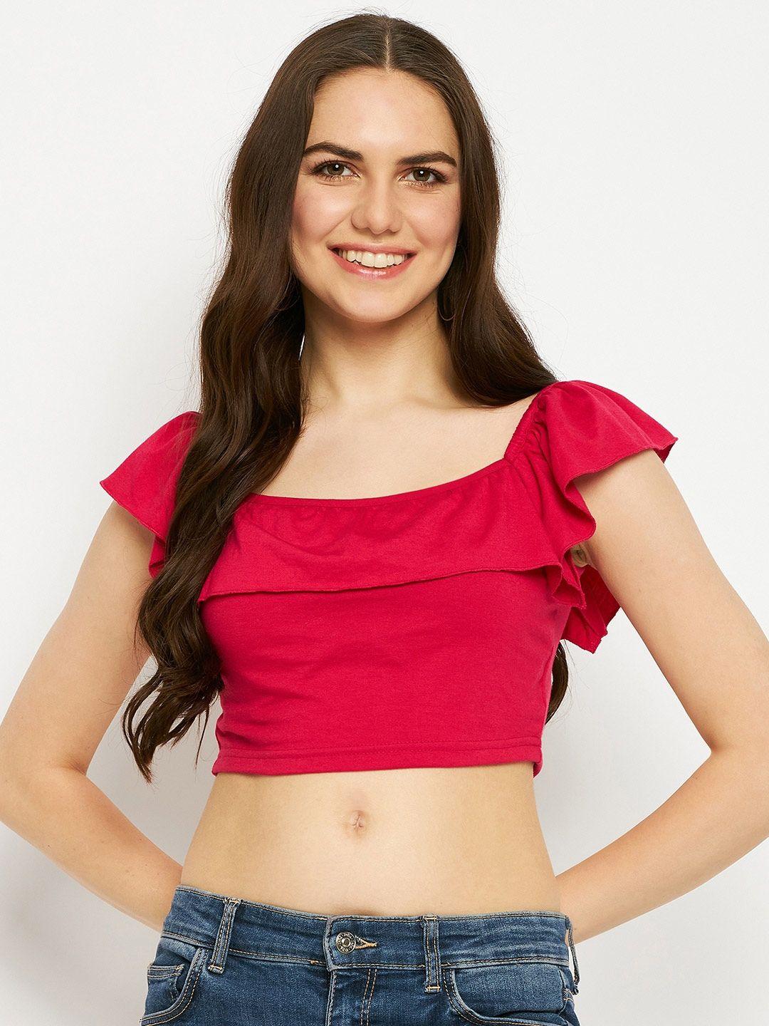 brinns square neck flutter sleeves pure cotton crop top