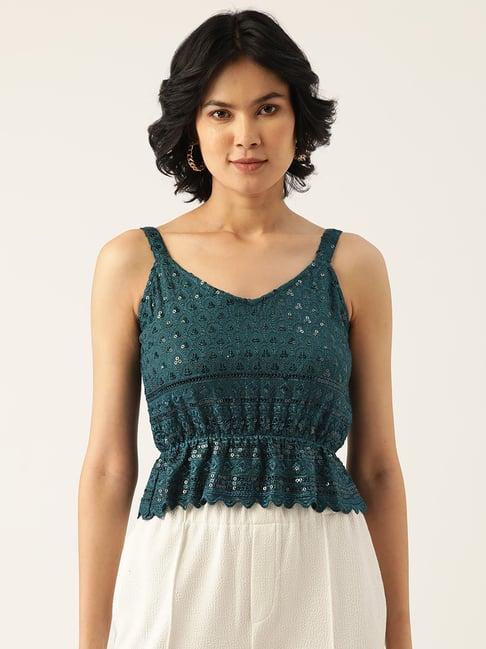 brinns teal embellished top