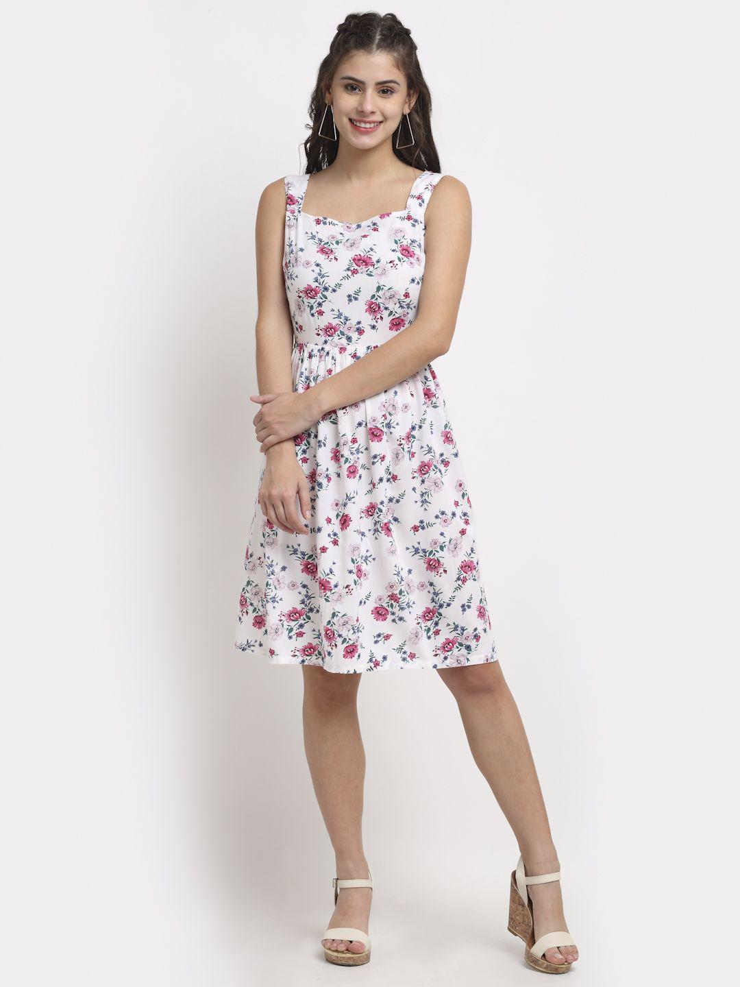 brinns white & pink floral print sleeveless dress