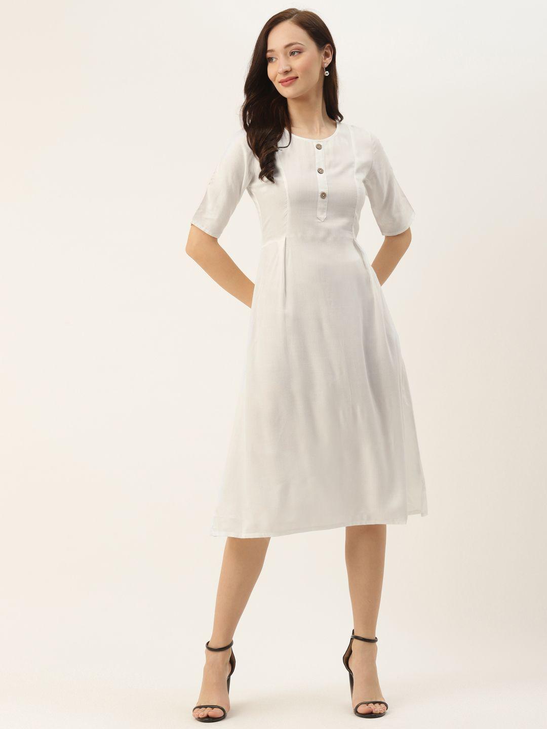 brinns white solid flared dress