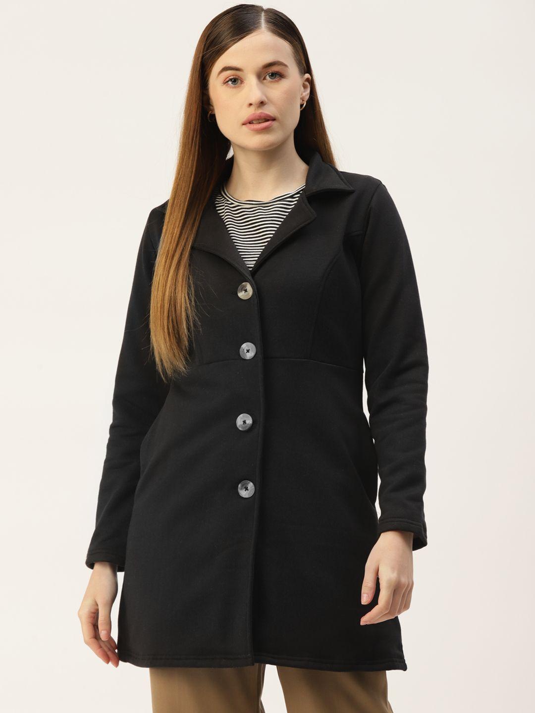 brinns women black solid single-breasted  overcoat