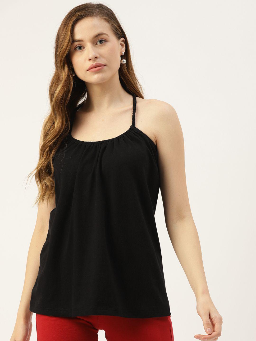 brinns women black solid styled back top