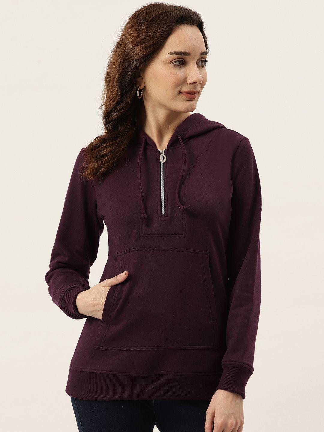 brinns women burgundy fleece hooded sweatshirt