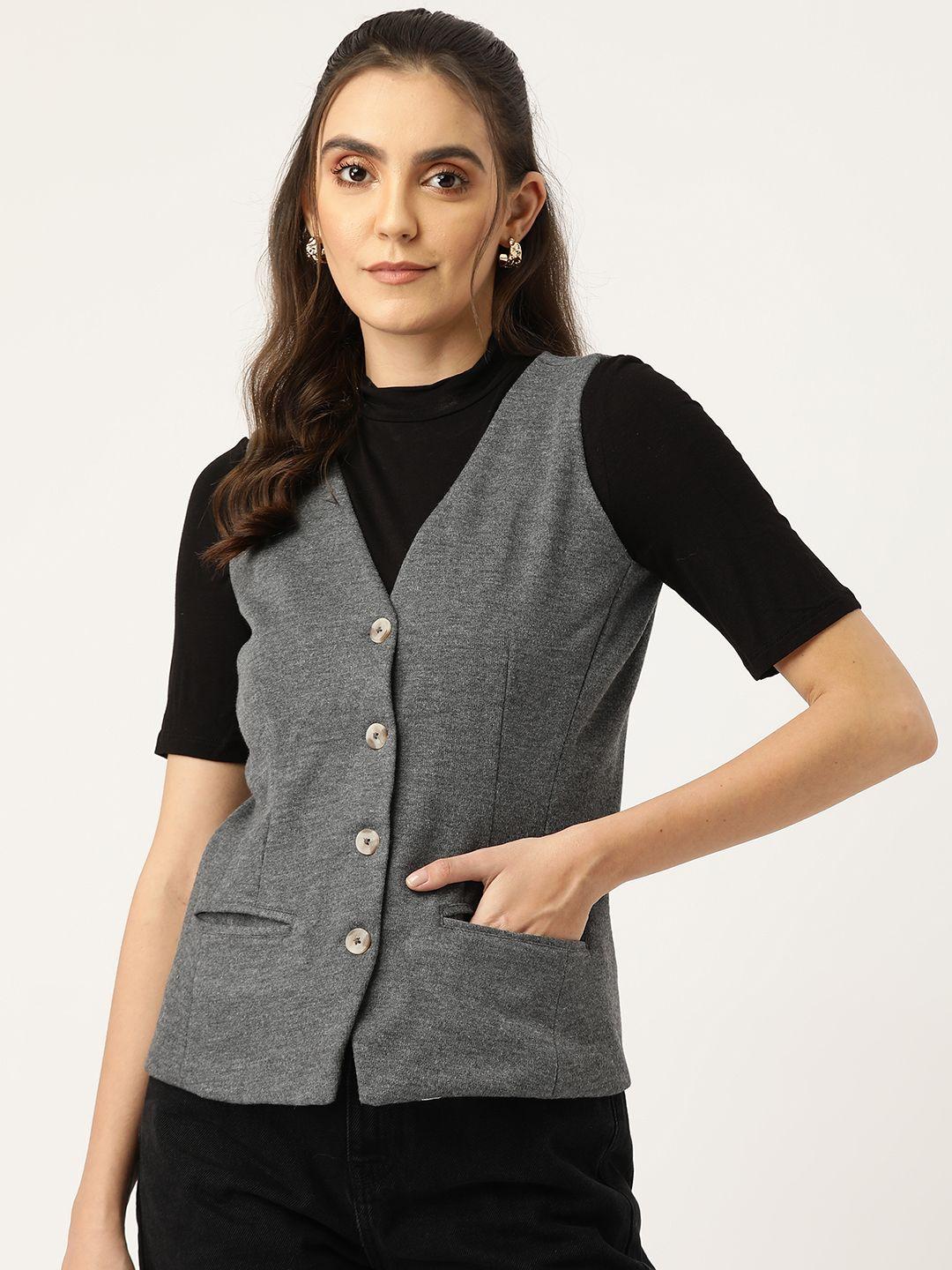 brinns women charcoal grey solid tailored jacket