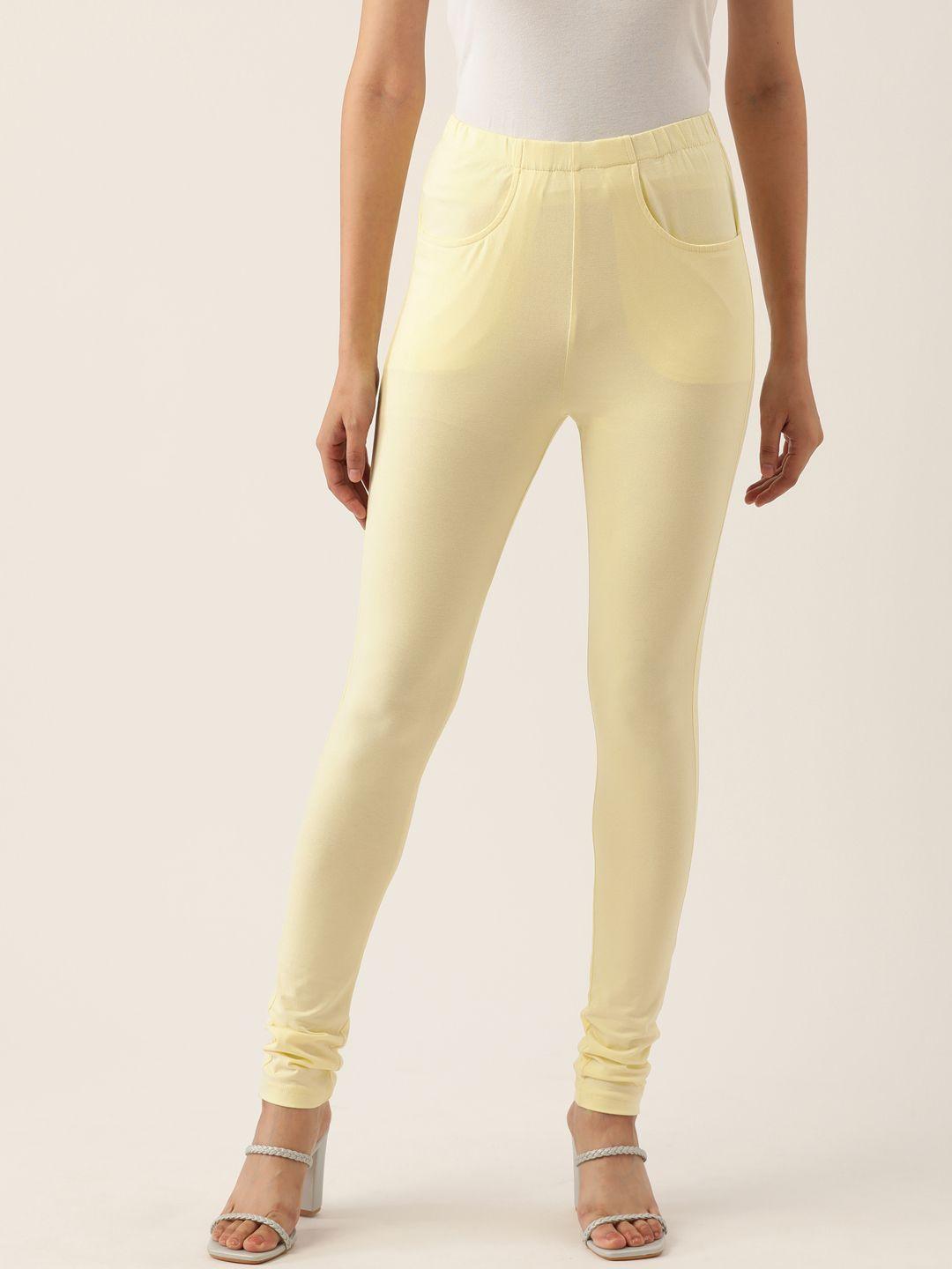 brinns women cream-coloured churidar length cotton leggings