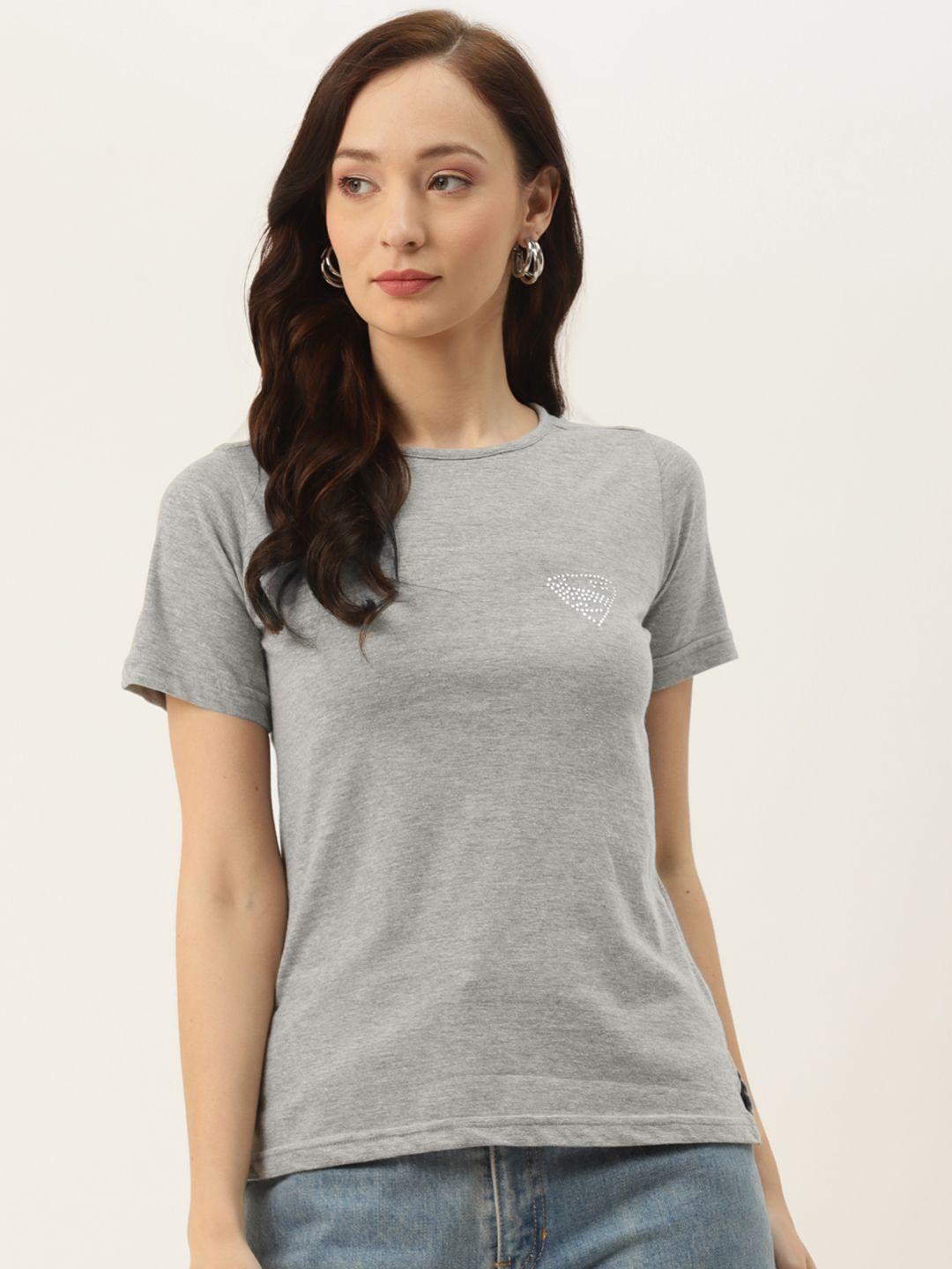 brinns women grey solid half sleeved t-shirt