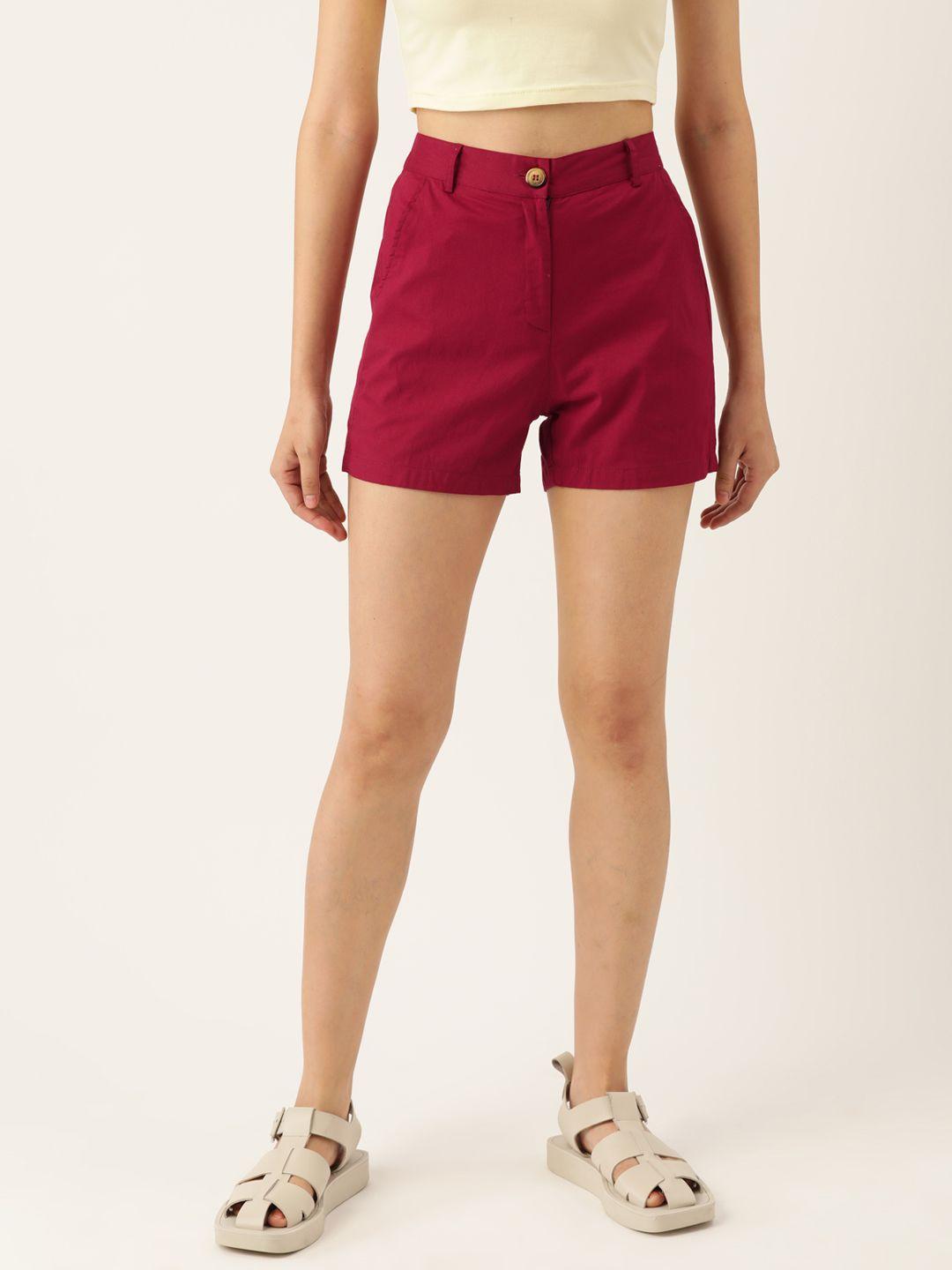 brinns women maroon cotton shorts