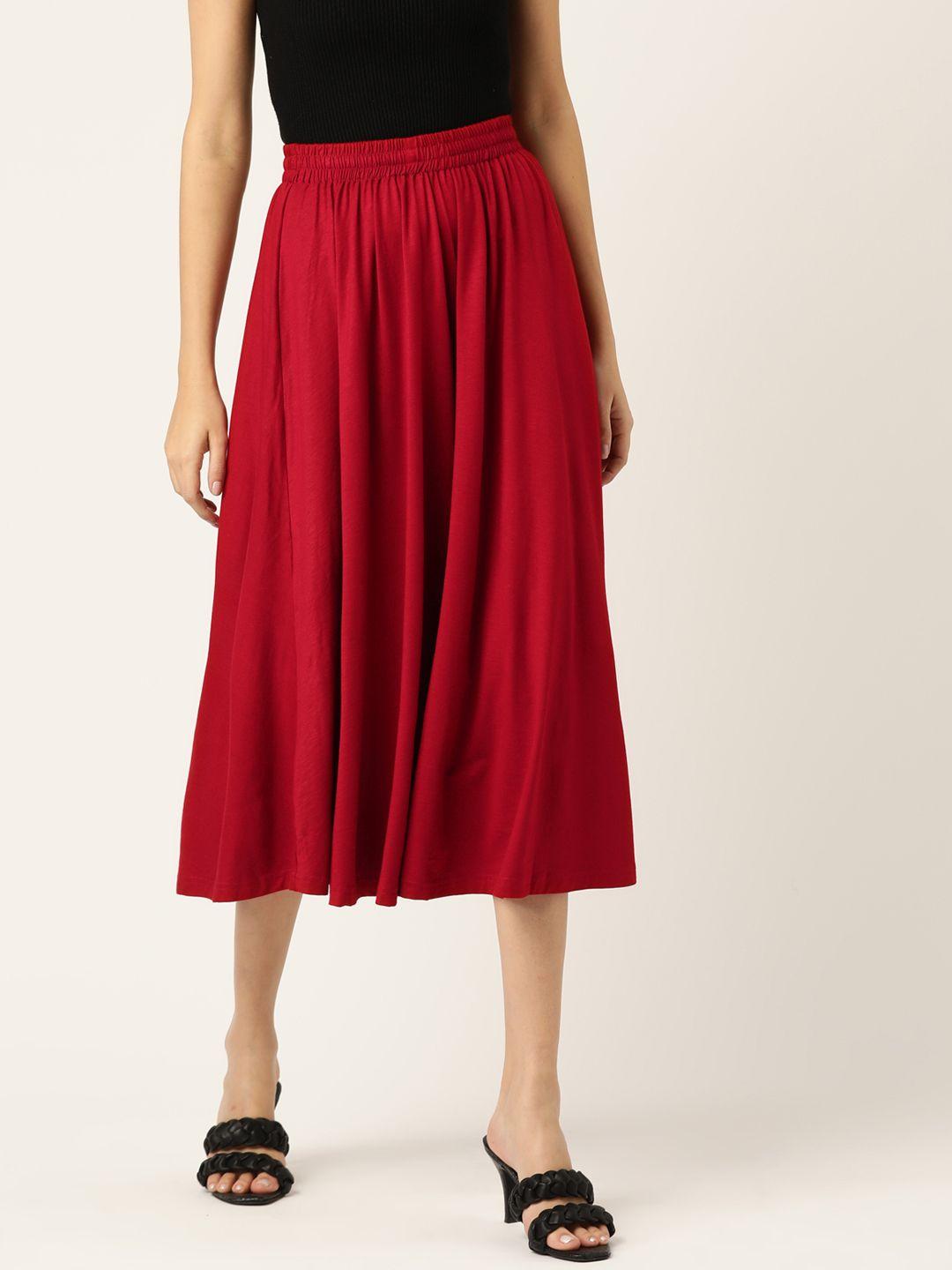 brinns women maroon solid a-line skirt