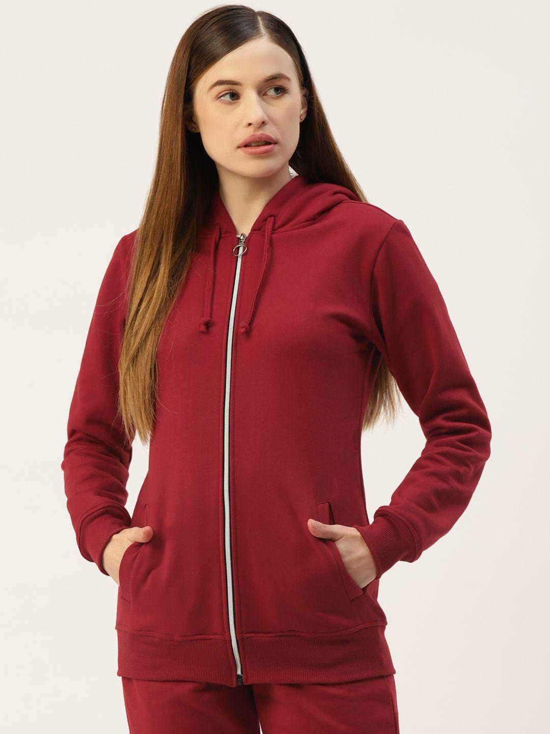brinns women maroon solid hooded sweatshirt