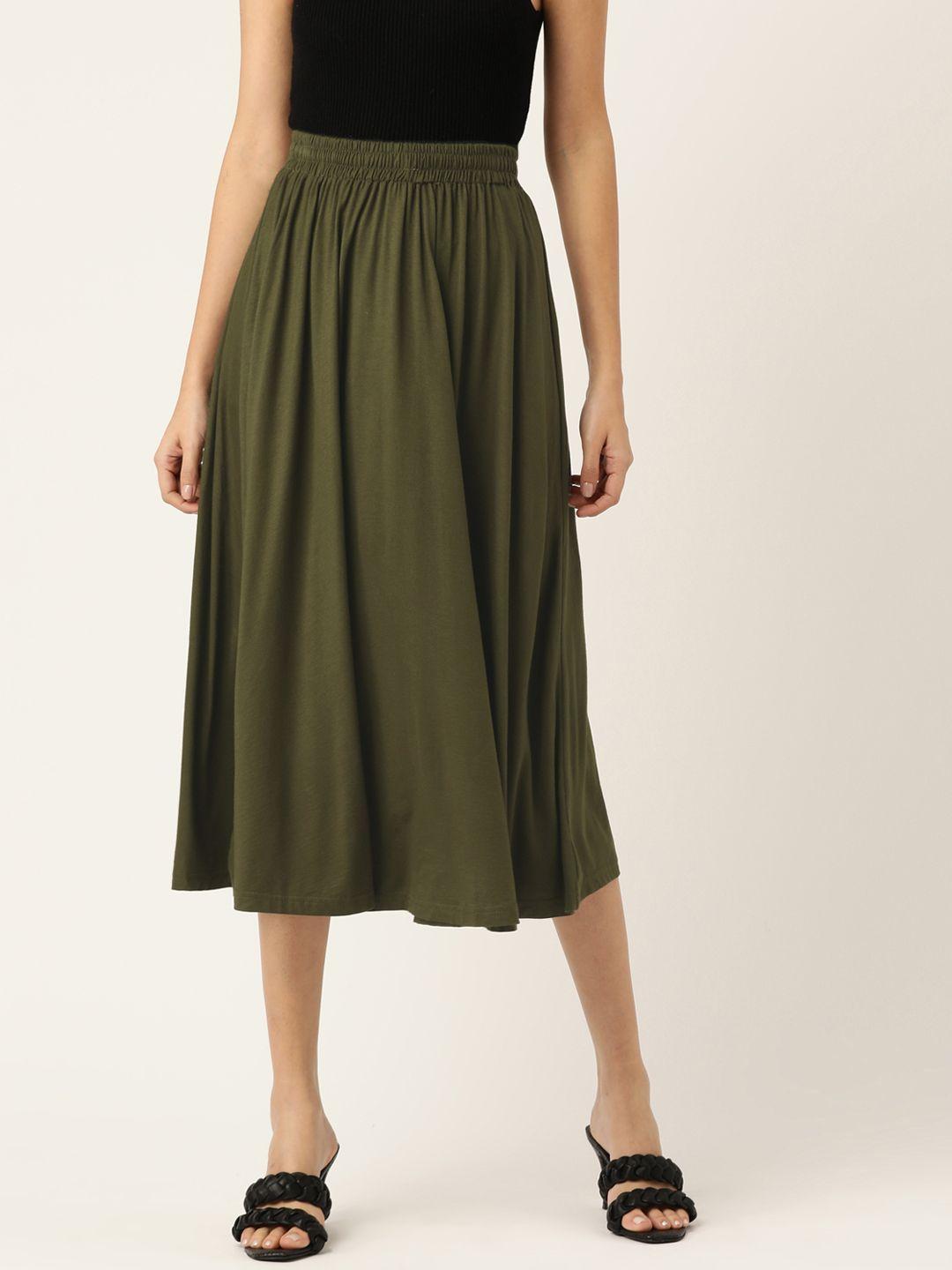 brinns women olive green solid a-line skirt