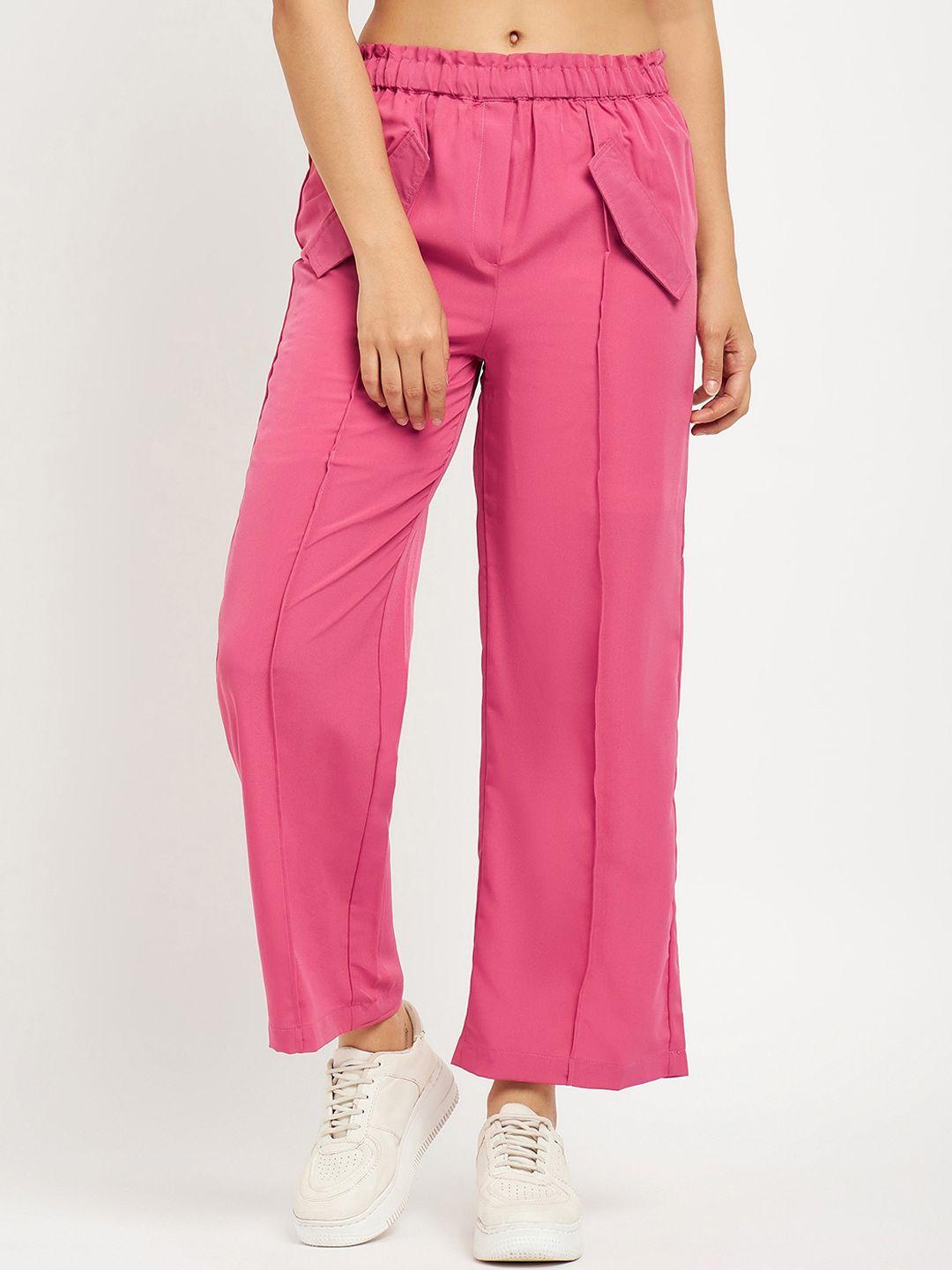 brinns women pink relaxed straight leg straight fit pleated trousers
