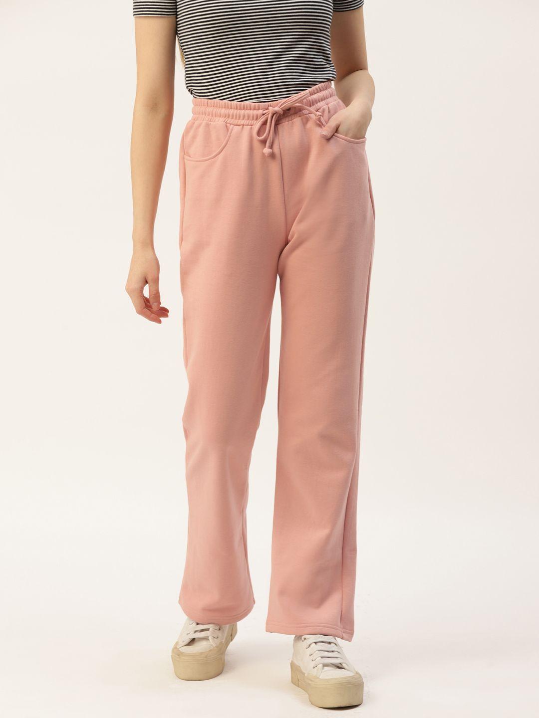 brinns women pink solid relaxed straight fit trousers