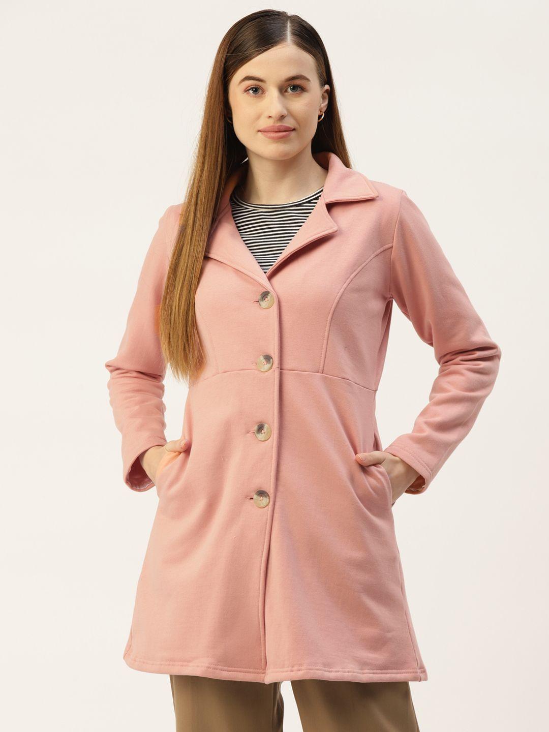 brinns women pink solid single-breasted  overcoat