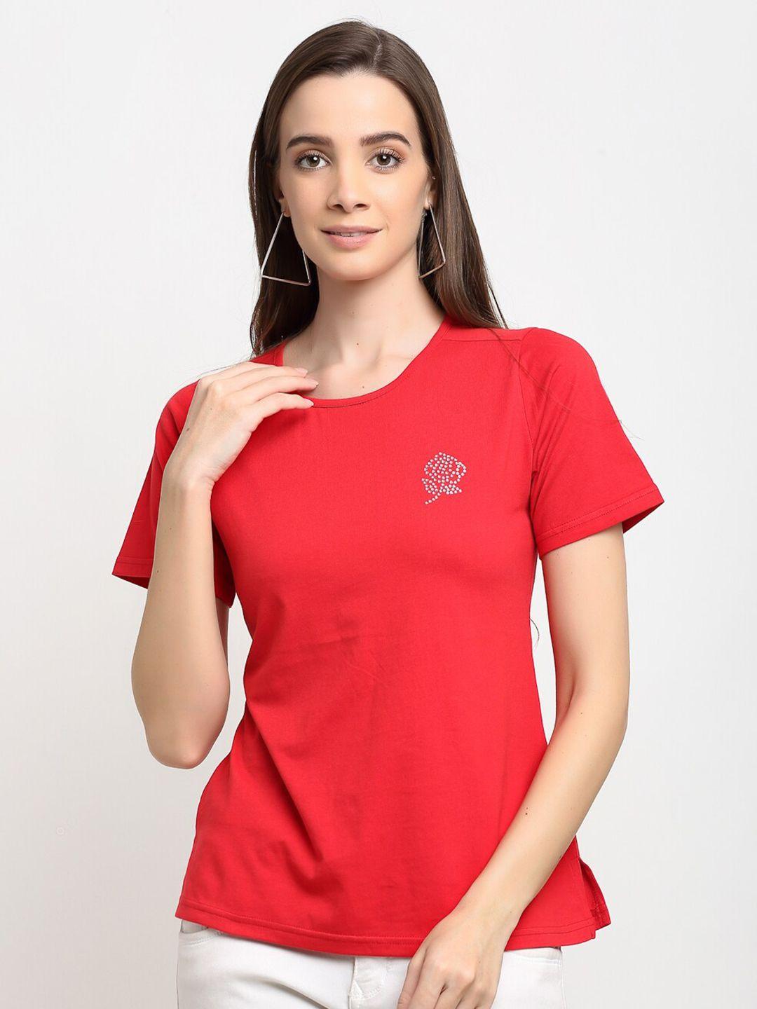 brinns women red pure cotton t-shirt