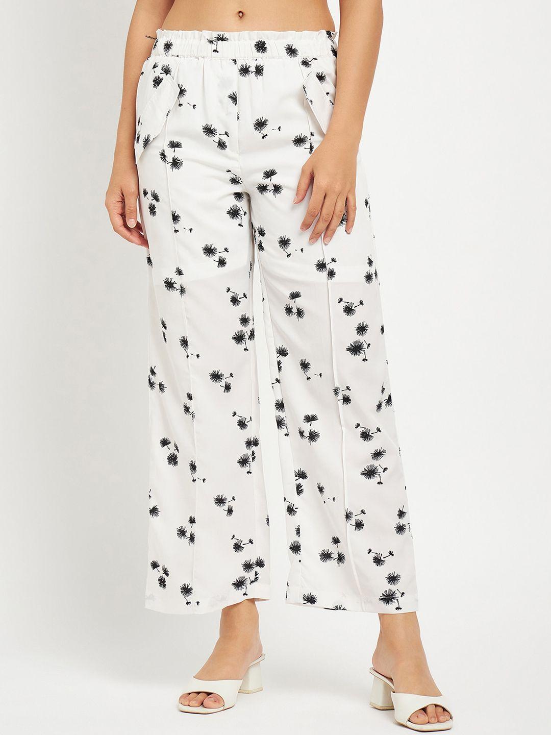 brinns women white printed relaxed straight leg straight fit culottes trousers