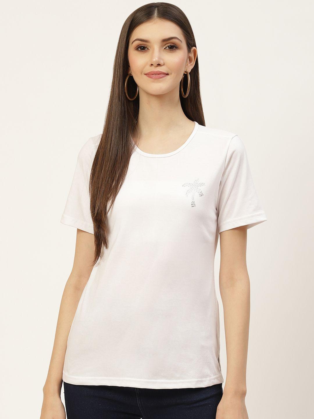 brinns women white solid pure cotton t-shirt