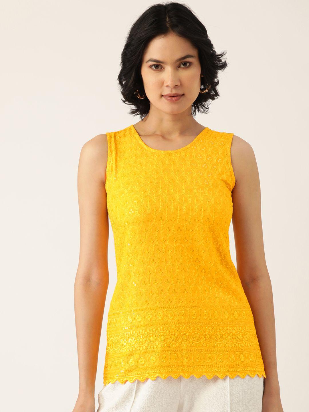 brinns yellow embroidered sequin detail tank top