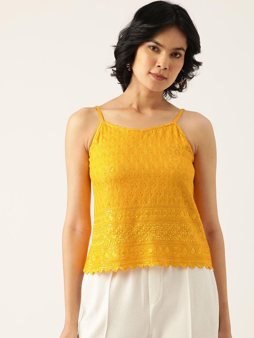 brinns yellow embroidered sequin detail top