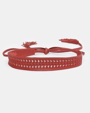 broad tie-up belt with tassels
