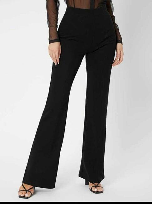 broadstar black relaxed fit high rise flared trousers