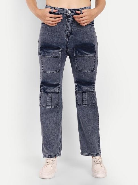 broadstar blue relaxed fit high rise cargo jeans