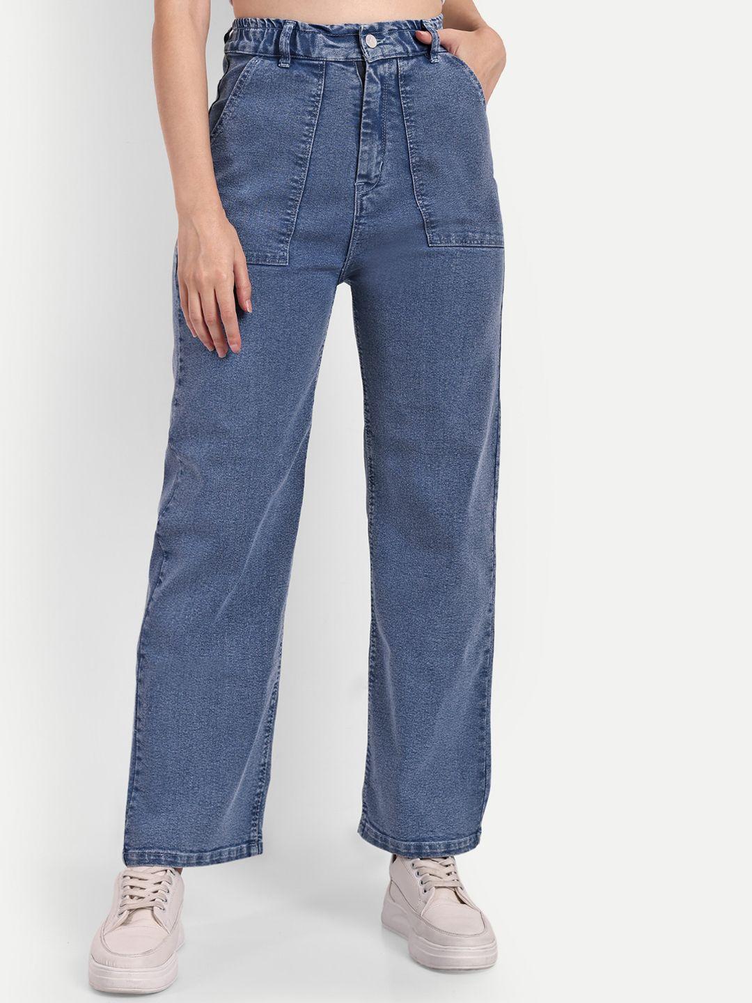 broadstar women blue smart wide leg high-rise low distress stretchable jeans