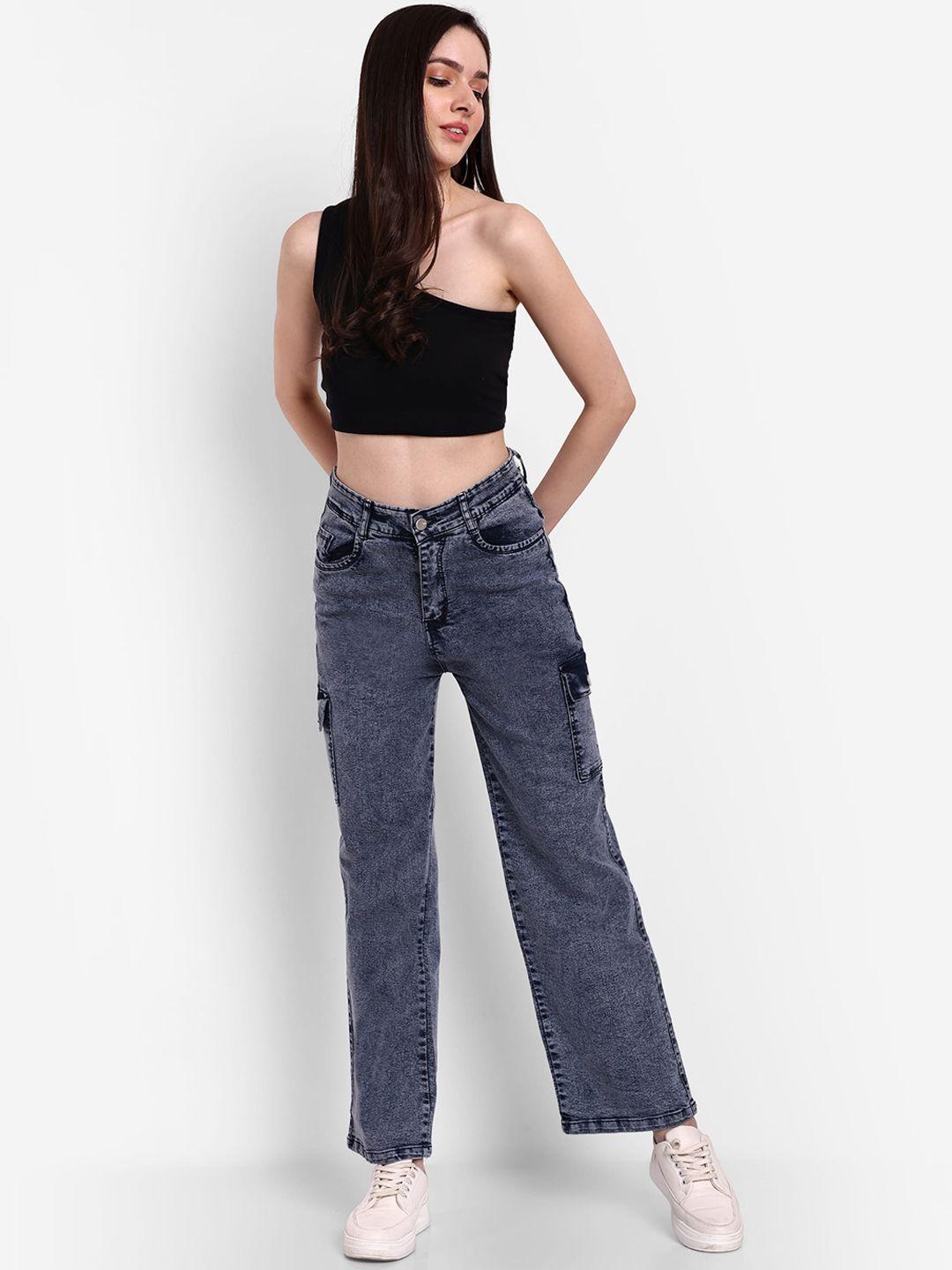 broadstar women smart wide leg high-rise stretchable cargo jeans