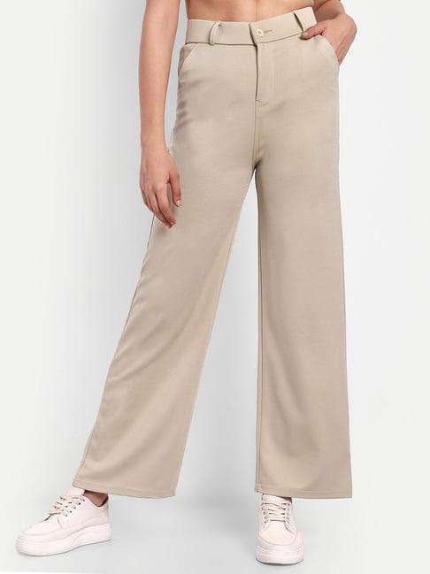 broadstar beige relaxed fit high rise trousers