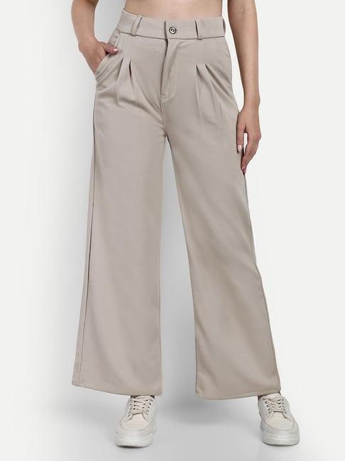 broadstar beige straight fit high rise trousers