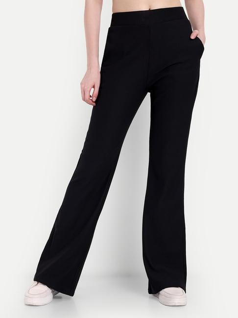 broadstar black cotton flared fit high rise trousers