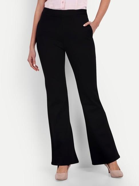 broadstar black flared fit high rise stretchable trousers