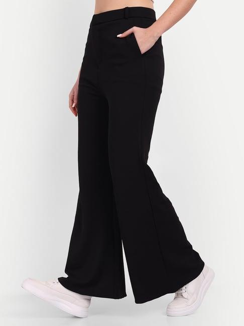 broadstar black relaxed fit high rise flared trousers
