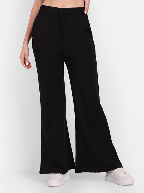 broadstar black relaxed fit high rise flared trousers