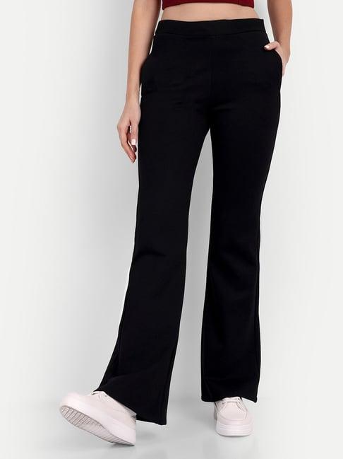 broadstar black relaxed fit high rise flared trousers